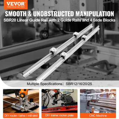 Linear Guide Rail Set, SBR20 2200mm, 2 PCS 86.6 in/2200 mm SBR20 Guide Rails and 4 PCS SBR20UU Slide Blocks, Linear Rails and Bearings Kit for Automated Machines DIY Project CNC Router Machines