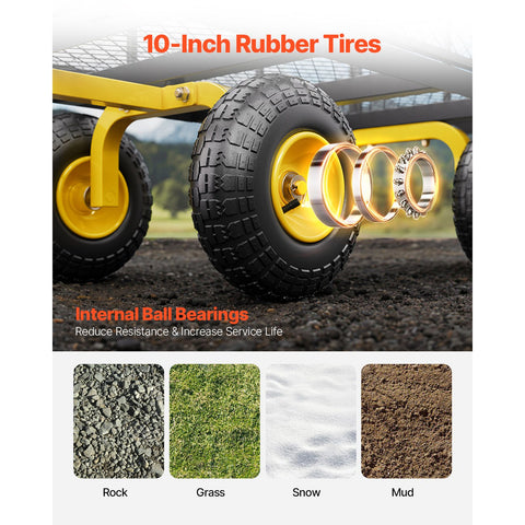 900 Lbs Heavy Duty Steel Garden Cart, Garden Wagon Cart on Wheels, Outdoor Metal Yard Utility Wagon Carts with 10" Tires and Mesh Removable Sides(Convert to Flatbed) and 180°Rotating Handle