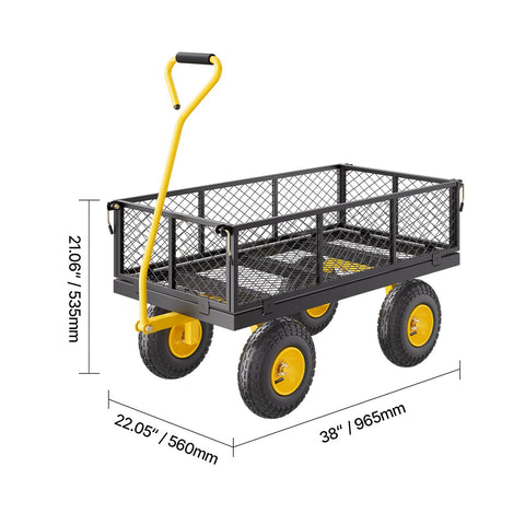 900 Lbs Heavy Duty Steel Garden Cart, Garden Wagon Cart on Wheels, Outdoor Metal Yard Utility Wagon Carts with 10" Tires and Mesh Removable Sides(Convert to Flatbed) and 180°Rotating Handle