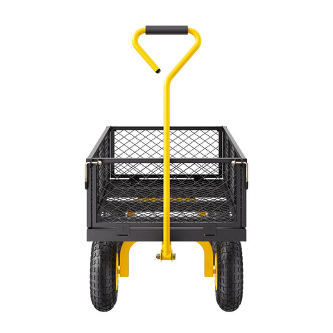 900 Lbs Heavy Duty Steel Garden Cart, Garden Wagon Cart on Wheels, Outdoor Metal Yard Utility Wagon Carts with 10" Tires and Mesh Removable Sides(Convert to Flatbed) and 180°Rotating Handle