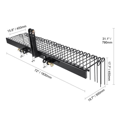 Tow Behind Landscape Rake, 1.8m Tow Dethatcher with 32 Steel Tines, Lawn Dethatcher Rake Attaches to Category 1, 3 Point Hitch for Tractor, for Leaves, Pine Needles, Straw, and Grass