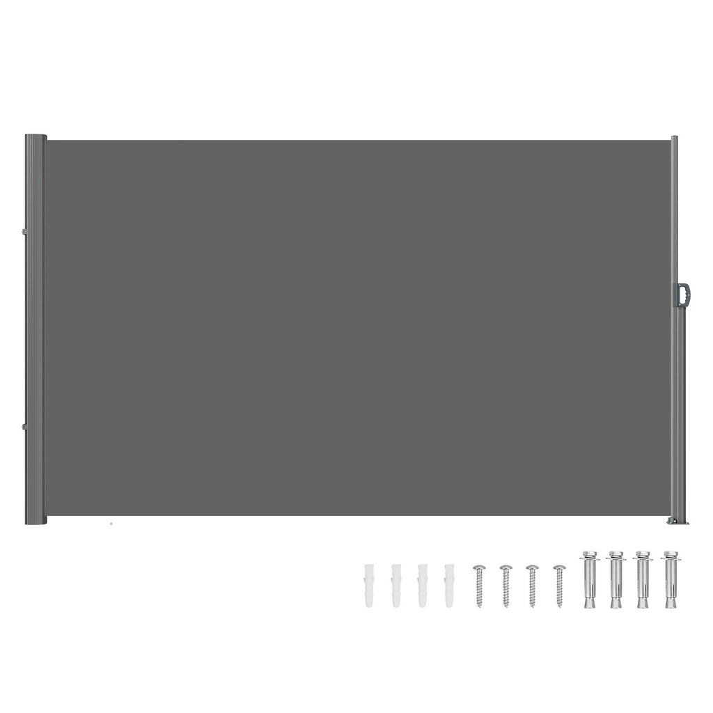 Retractable Side Awning, 160X300m Aluminum Outdoor Privacy Screen, 280g Polyester Water-proof Retractable Patio Screen, UV 30+ Room Divider Wind Screen for Patio, Backyard, Balcony, Gray