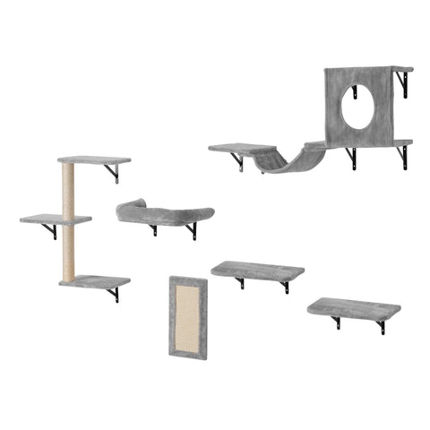 Wall Mounted Cat Shelves, Cat Wall Shelves and Perches with Jumping Boards, Hammock, Sofa, Cat Tree & Cat Grip, Cat Furniture and Shelves up to 40 lbs for Sleeping, Playing, Climbing, Set of 6
