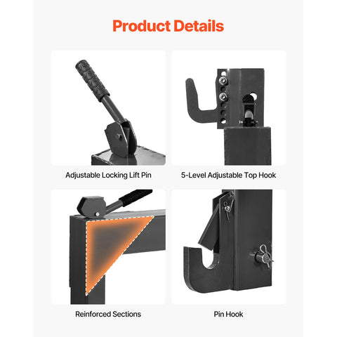 3-Point Quick Hitch with 2 in Receiver, 3000 Lbs Lift Capacity, 3-Pt Hitch with 5 Level Adjustable Bolt, Adaptation to Category 1 & 2 Tractor, Heavy Duty 3 Point Attachments, Black