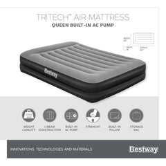 Bestway 2.03m x 1.52m x 46cm Tritech Air Mattress Queen Built-in AC pump