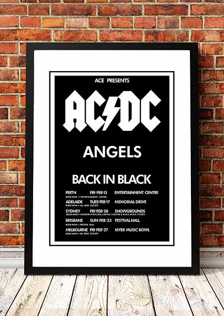 AC/DC / The Angels (Angel City) 'Back In Black' Australian Tour Poster 1981 - Framed A1