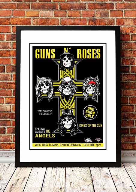 Guns N' Roses 'Melbourne Entertainment Centre' Melbourne, Australian Tour Poster 1988- Framed A4