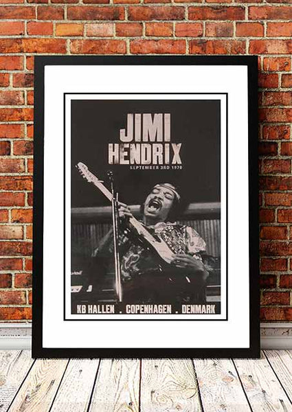 Jimi Hendrix 'KB Hallen' Copenhagen, Denmark Poster 1970- Framed A4