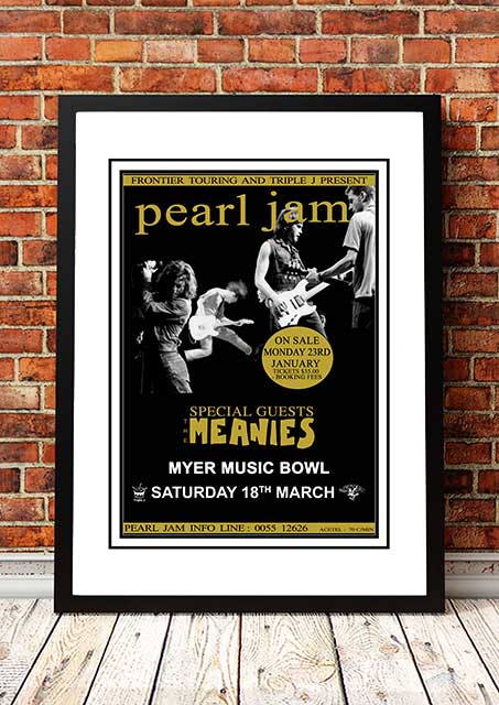 Pearl Jam 'Myer Music Bowl' Melbourne, Australian Tour Poster 1995- Framed A4