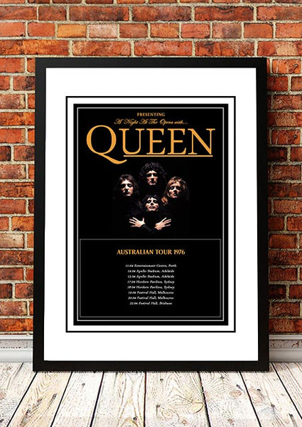Queen 'A Night At The Opera' Australian Tour Poster 1976- Framed A4