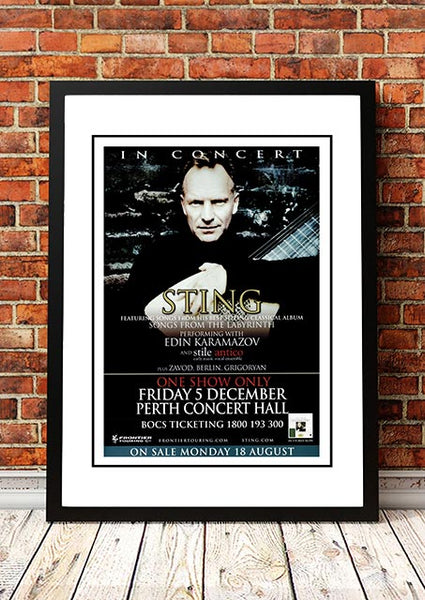 Sting ‘Songs from the Labyrinth’ Perth, Australia Concert Poster 2008 - Framed A4