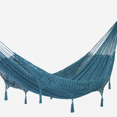 Outdoor undercover cotton Mayan Legacy hammock with hand crocheted tassels King Size Bondi