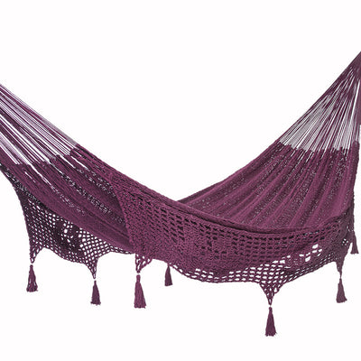 Outdoor undercover cotton Mayan Legacy hammock with hand crocheted tassels King Size Maroon
