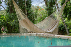 Outdoor undercover cotton Mayan Legacy hammock with hand crocheted tassels Queen Size Marble Colour