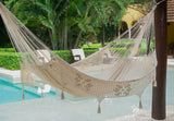 Outdoor undercover cotton Mayan Legacy hammock with hand crocheted tassels Queen Size Marble Colour