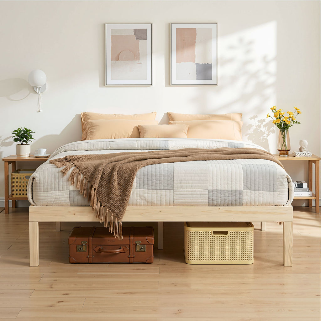 Artiss Bed Frame Queen Size Wooden Base Mattress Platform Timber Pine BRUNO