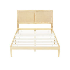 Artiss Bed Frame Double Size with Rattan Headboard Wooden Bed Base BRUNO