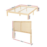 Artiss Bed Frame Double Size with Rattan Headboard Wooden Bed Base BRUNO