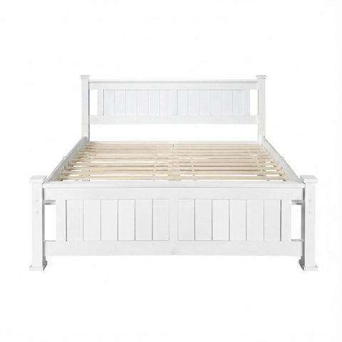 Artiss Bed Frame Double Size Wooden White RIO