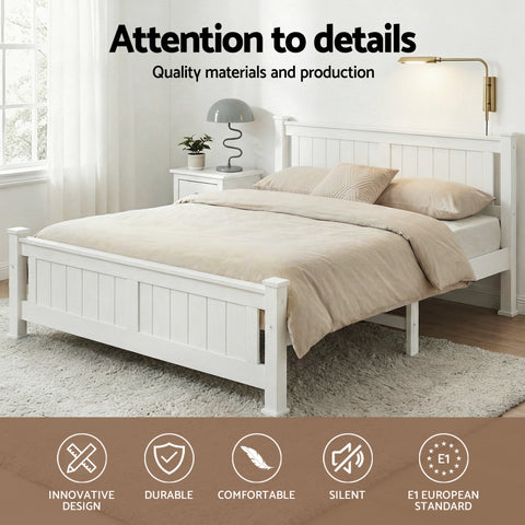 Artiss Bed Frame Double Size Wooden White RIO