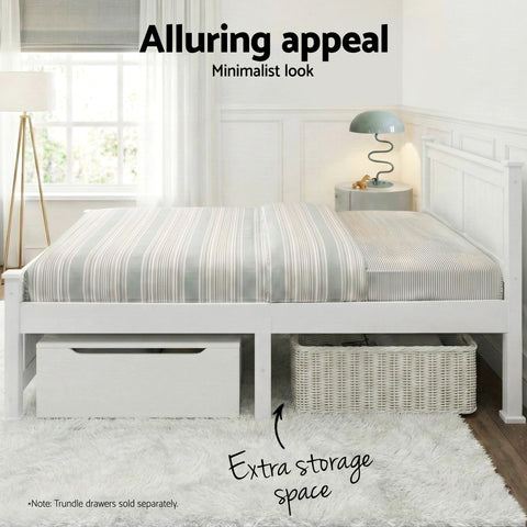 Artiss Bed Frame Double Size Wooden White RIO