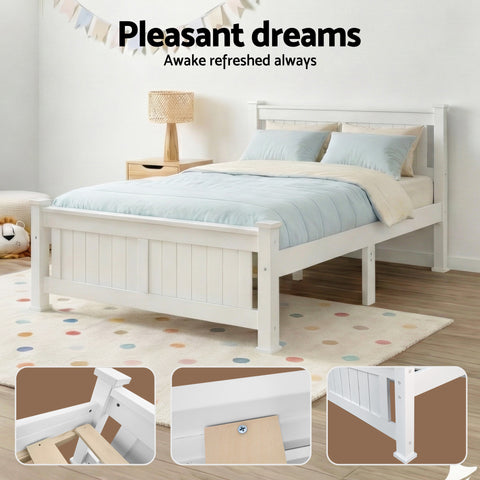 Artiss Bed Frame Double Size Wooden White RIO