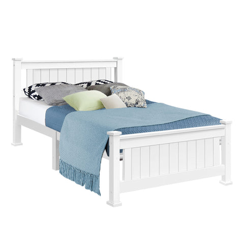 Artiss Bed Frame King Single Size Wooden White RIO