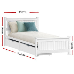 Artiss Bed Frame Single Size Wooden with 2 Drawers White RIO