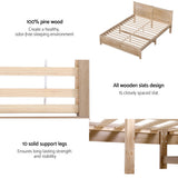 Artiss Bed Frame Double Size Wooden Acacia Wood OATMEAL