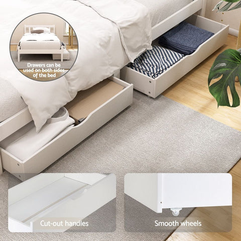 Artiss Bed Frame Single Size Wooden Platform with 2 Storage Drawers White SOFIE