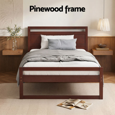Artiss Bed Frame King Single Size Wooden Walnut WITTON