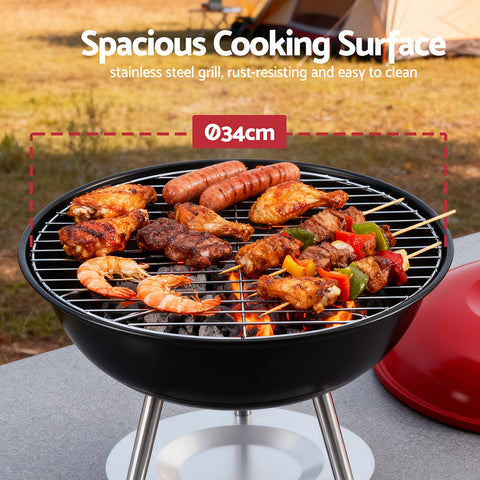 Grillz Charcoal BBQ Grill Portable with Lid for Camping Outdoor