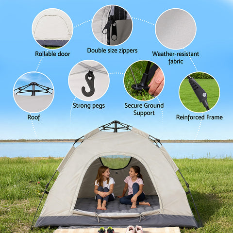 Weisshorn Camping Tent Instant Tent Pop up 2 Person Outdoor Hiking Tents Hiking Beige