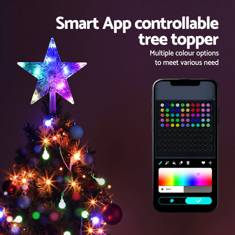 Jingle Jollys Christmas Tree Topper Star RGB LED Xmas Decor 80 Modes APP Control