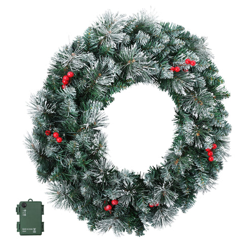 Jingle Jollys 60cm Christmas Wreath LED Lights Snowy Berries Garland Party Decor