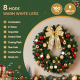 Jingle Jollys Christmas Wreath 60CM LED Garland Berries Bow Baubles Xmas Decor
