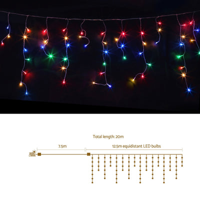 Jingle Jollys 12.5M Solar Christmas Lights Icicle String Light Multi Colour