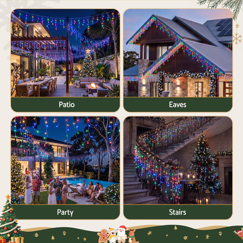 Jingle Jollys 12.5M Solar Christmas Lights Icicle String Light Multi Colour