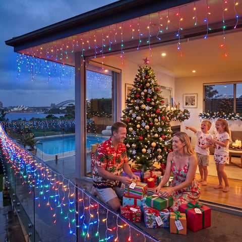 Jingle Jollys 12.5M Solar Christmas Lights Icicle String Light Multi Colour