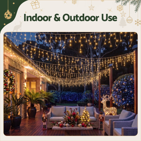 Jingle Jollys 12.5M Solar Christmas Lights Icicle String Light Warm White