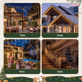 Jingle Jollys 12.5M Solar Christmas Lights Icicle String Light Warm White