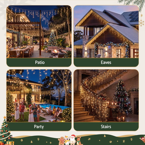 Jingle Jollys 12.5M Solar Christmas Lights Icicle String Light Warm White