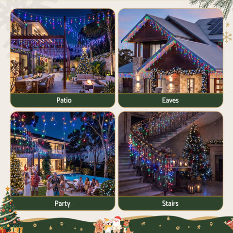 20M Christmas Lights Icicle Light 800 LED Multi-coloured Jingle Jollys
