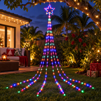 Jingle Jollys 3m Solar Christmas Lights Outdoor Fairy Waterfall Star Multicolour