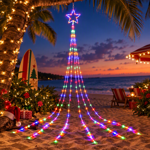 Jingle Jollys 3m Solar Christmas Lights Outdoor Fairy Waterfall Star Multicolour