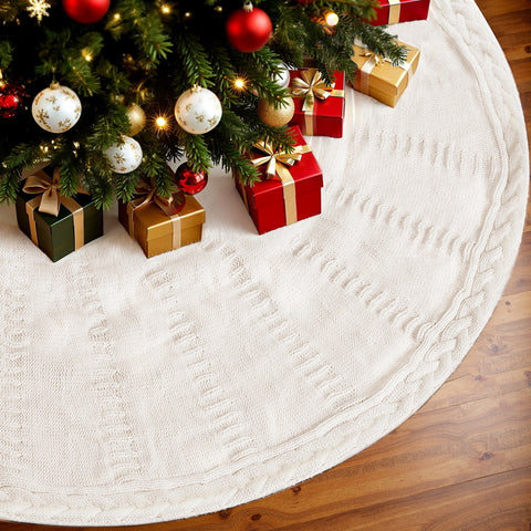 Jingle Jollys Christmas Tree Skirt 120cm Knitted Xmas Tree Ornaments Decor Beige