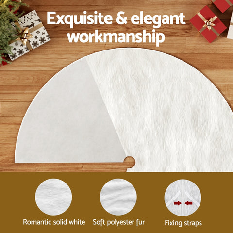 Jingle Jollys Christmas Tree Skirt 90cm Plush Xmas Fluffy Ornaments Decor White