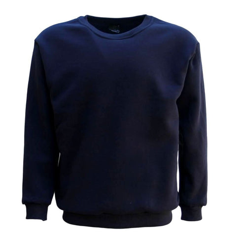 New Adult Unisex Plain Pullover Fleece Jumper Mens Long Sleeve Crew Neck Sweater, Navy, L