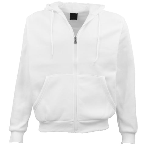Adult Unisex Zip Plain Fleece Hoodie Hooded Jacket Mens Sweatshirt Jumper XS-8XL, White, S