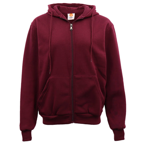 Adult Unisex Zip Plain Fleece Hoodie Hooded Jacket Mens Sweatshirt Jumper XS-8XL, Burgundy, S